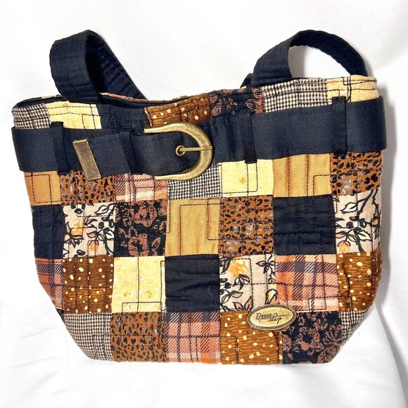 Donna Sharp Quilted Belt Buckle Purse-Brown Mix Medium Shoulder/Tote Purse Bag - Picture 5 of 16